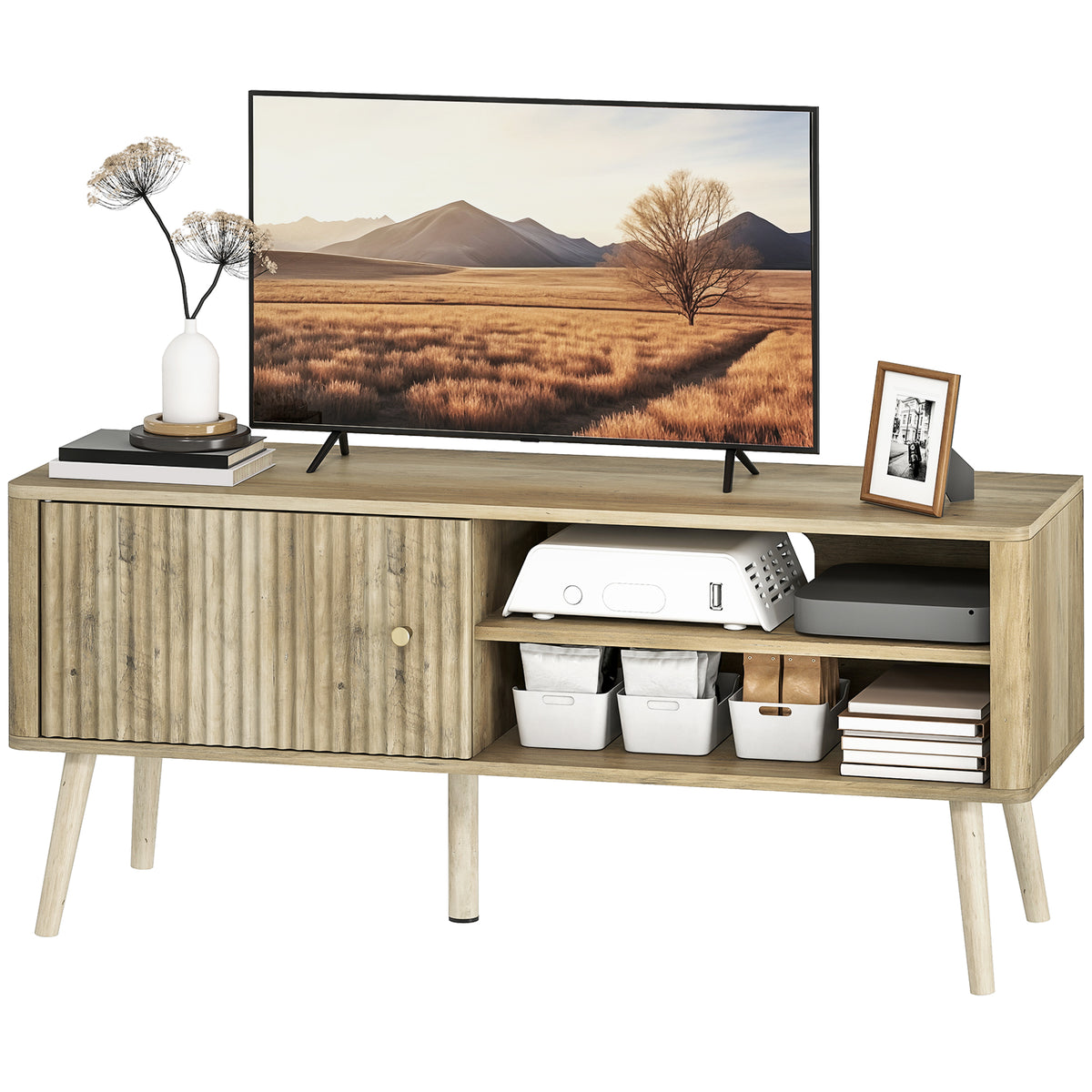 HOMCOM Tv Stand Cabinet With Storage For Tvs Up To 55 Inches, Oak