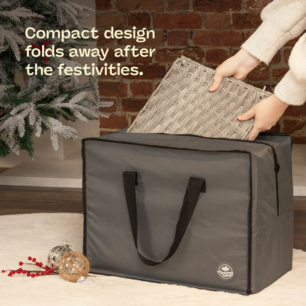 Square Grey Rattan Christmas Tree Skirt With Foldable Base