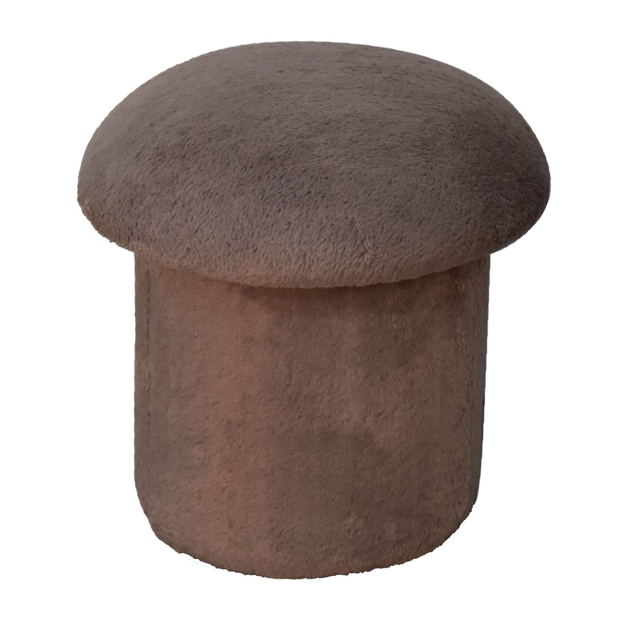 Solid Mango Wood Mocha Faux Fur Mushroom Footstool