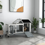 Wooden Rabbit Hutch, Small Animal  House W/ Wheels, Removable Tray | Gray