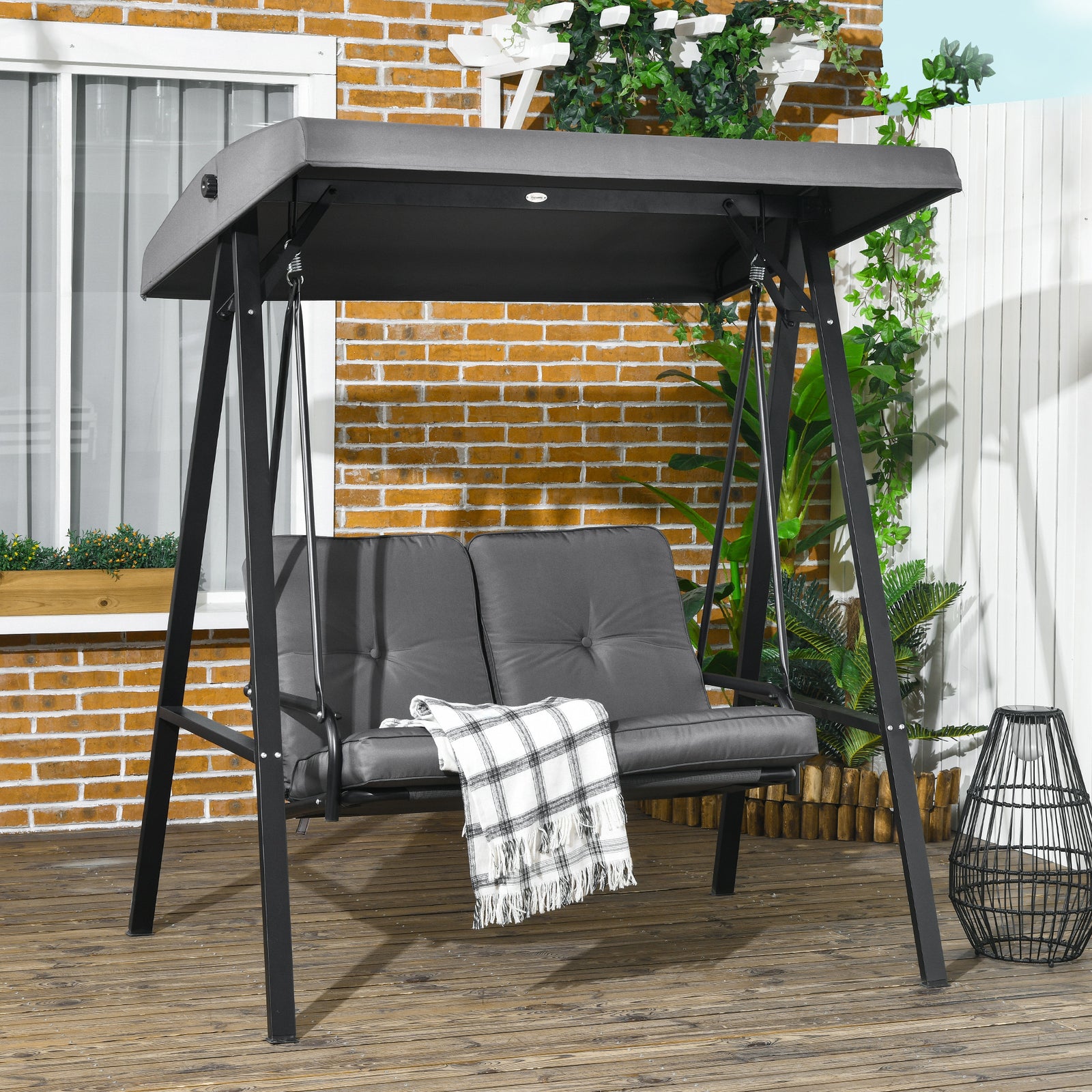 2 Seater Swing Chair, Adjustable Canopy, Dark Grey | Dark Gray