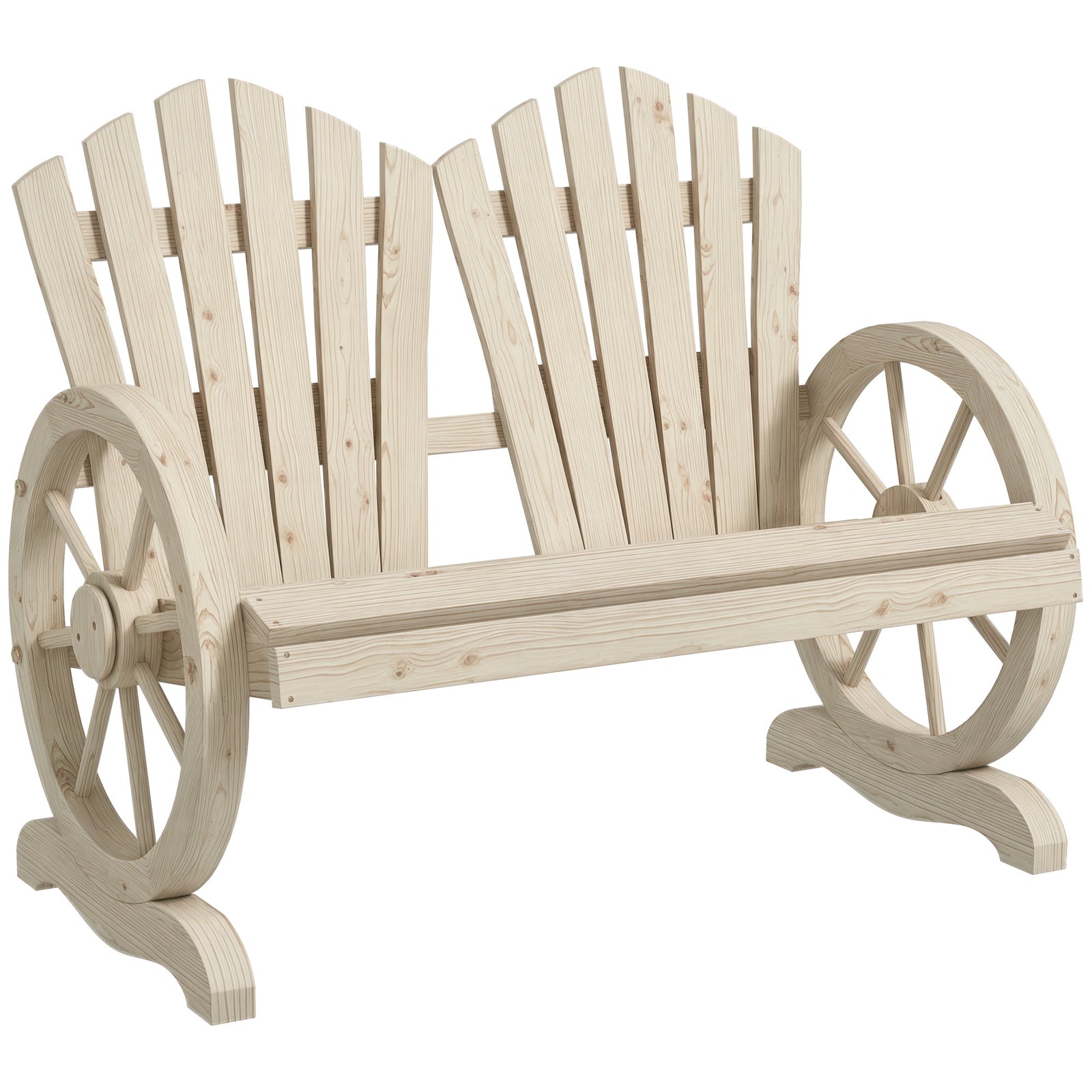 Outsunny 2 Seater Garden Bench W/ Wheel-shaped Armrests Natural Wood