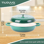 Shallow Cast Iron Casserole Pot With Lid  - 30cm , 3.7-quart | Dark Green