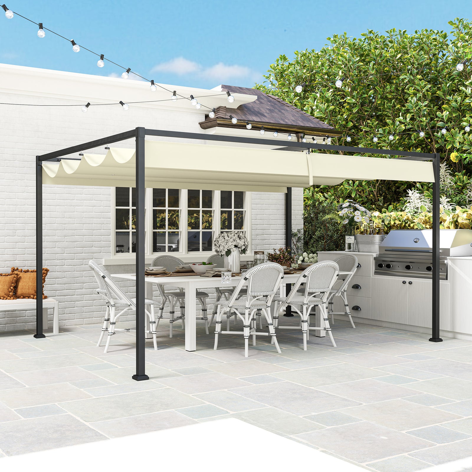 4x3m Metal Pergola Gazebo Retractable Canopy Cream