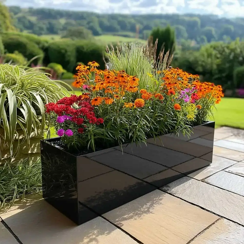Zinc Galvanised Trough Planter | 120cm x 40cm x 40cm | Black Gloss