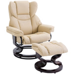 Pu Leather Manual Reclining Armchair Footstool Padded Seat | One Size | Cream