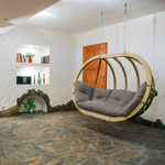 Globo Double 2 Seat/Person Wooden Hanging Egg Chair With Agora Fabric Weatherproof Cushion - Taupe