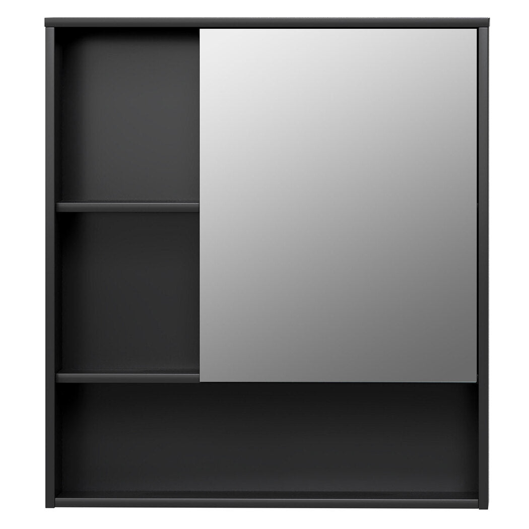 Bathroom Mirror Cabinet Wall Mounted Storage Cupboard Black Open Shelf | Black