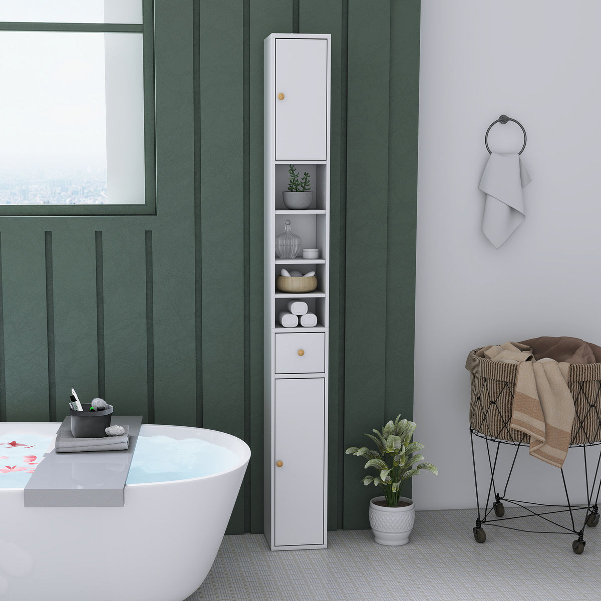 HOMCOM Tall Bathroom Cabinet With Drawer And Adjustable Shelves, White