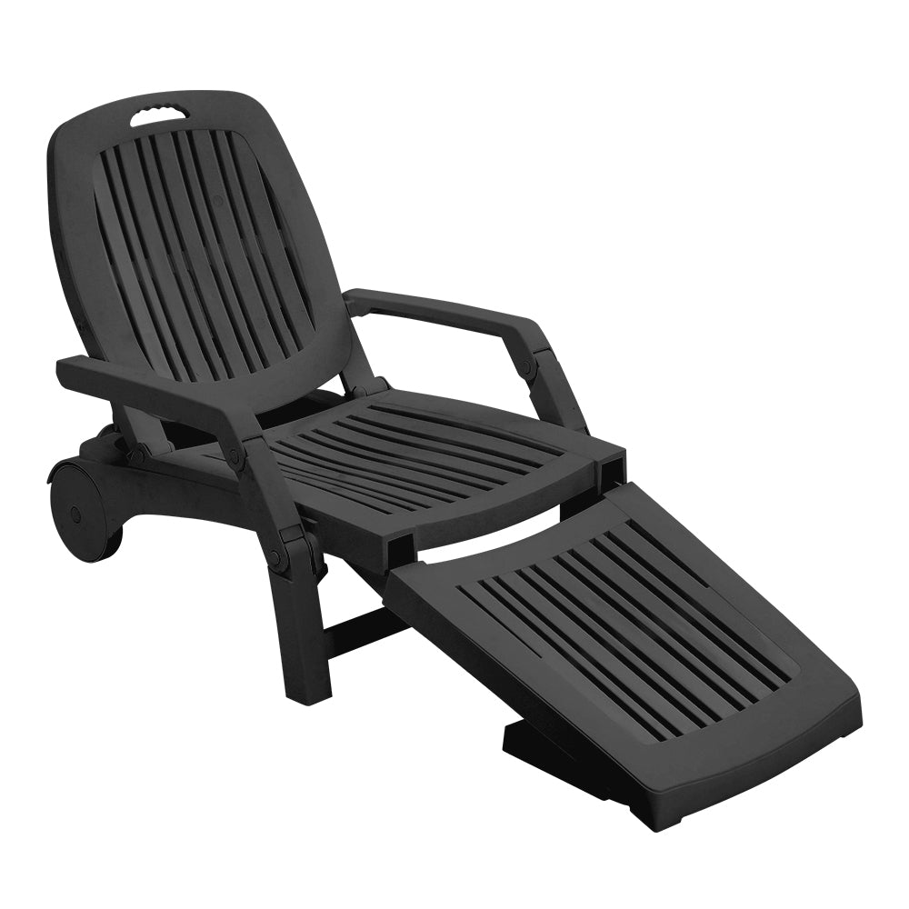 Outdoor Folding Lounge Chair Recliner With Wheels | Black