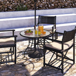 Outdoor Round Dining Table Tempered Glass Top W/parasol Hole