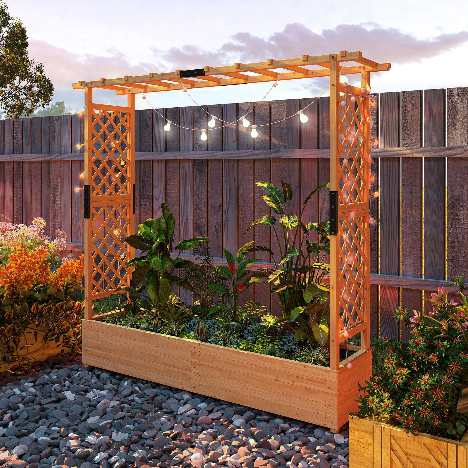 Raised Garden Bed With Trellis 196x44x181cm Natural