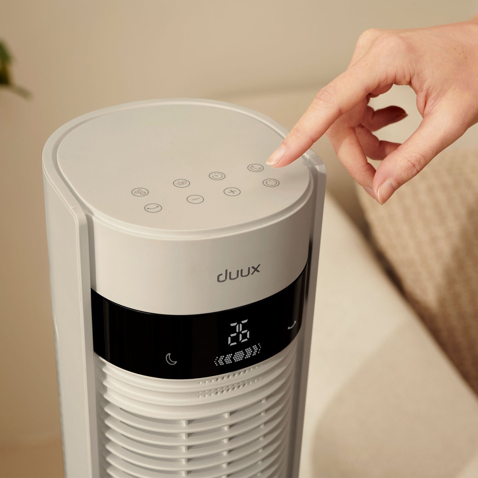Elevate Smart Tower Fan With 12 Speeds And Remote Control | Stone