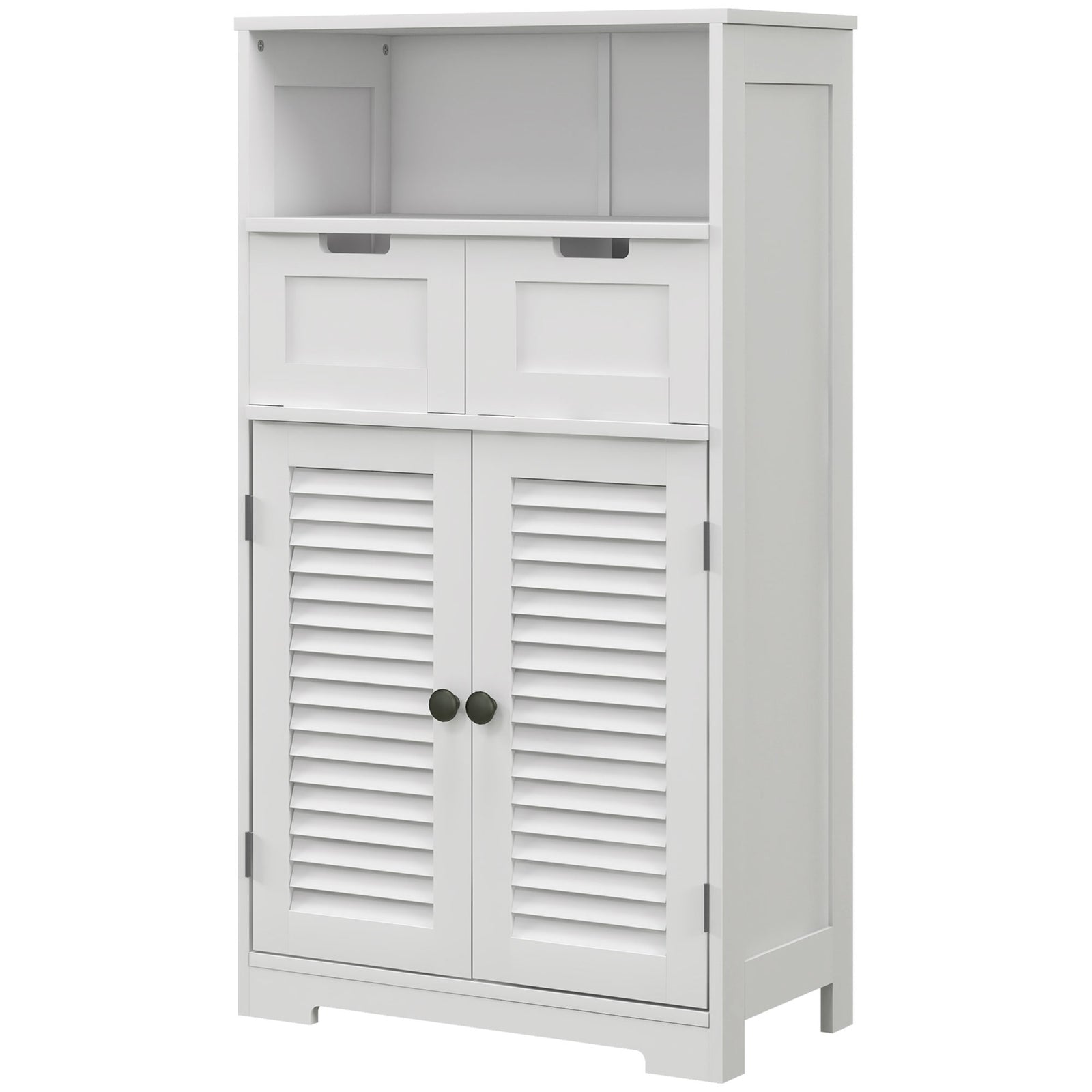 Free Standing Bathroom Storage Cabinet With Louvred Doors | One Size | White