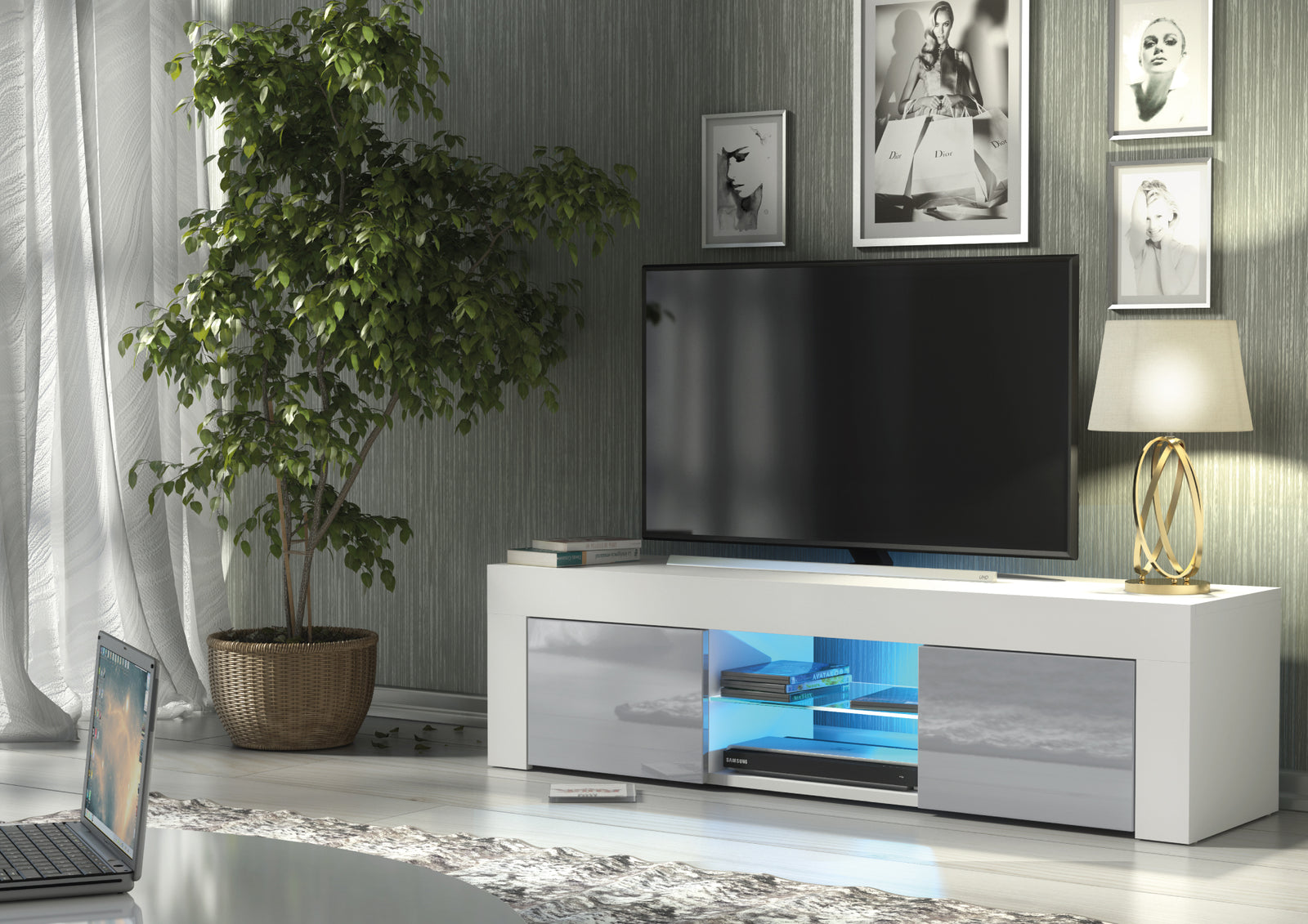 Loom Tv Unit 130cm With Led Lights | Grey