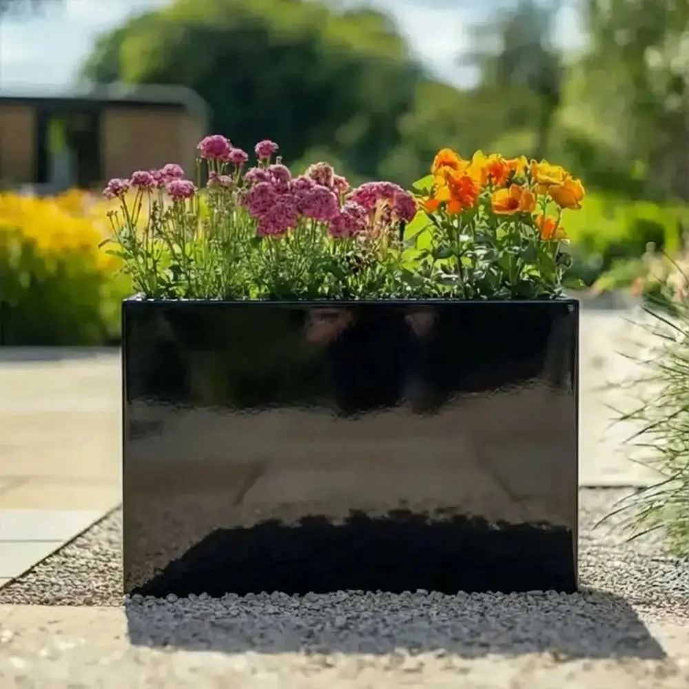 Long Zinc Galvanised Tall Trough Planter | 80cm x 25cm x 60cm | Black Gloss