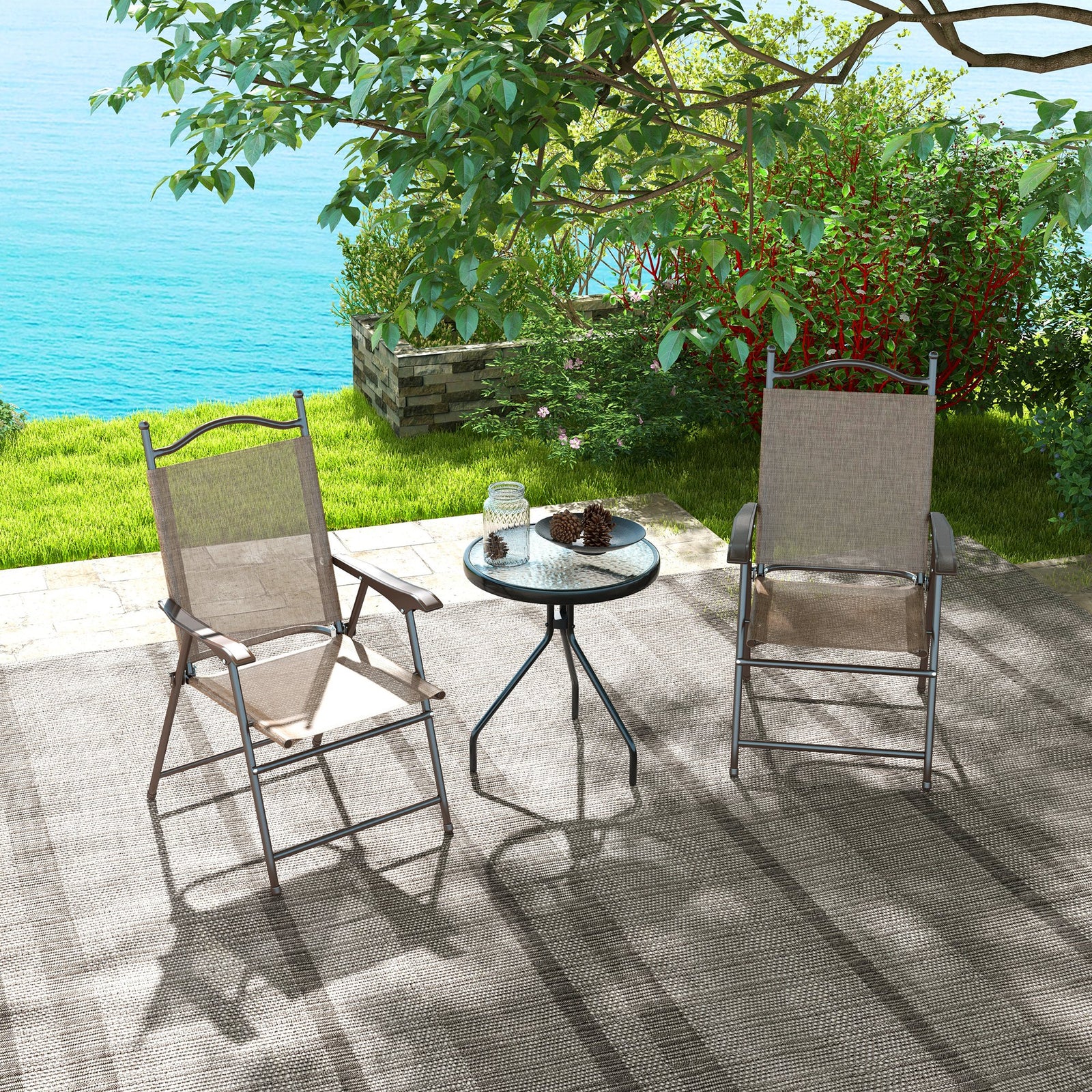 Folding Chairs Set Of 2, Garden Chair With Armrest