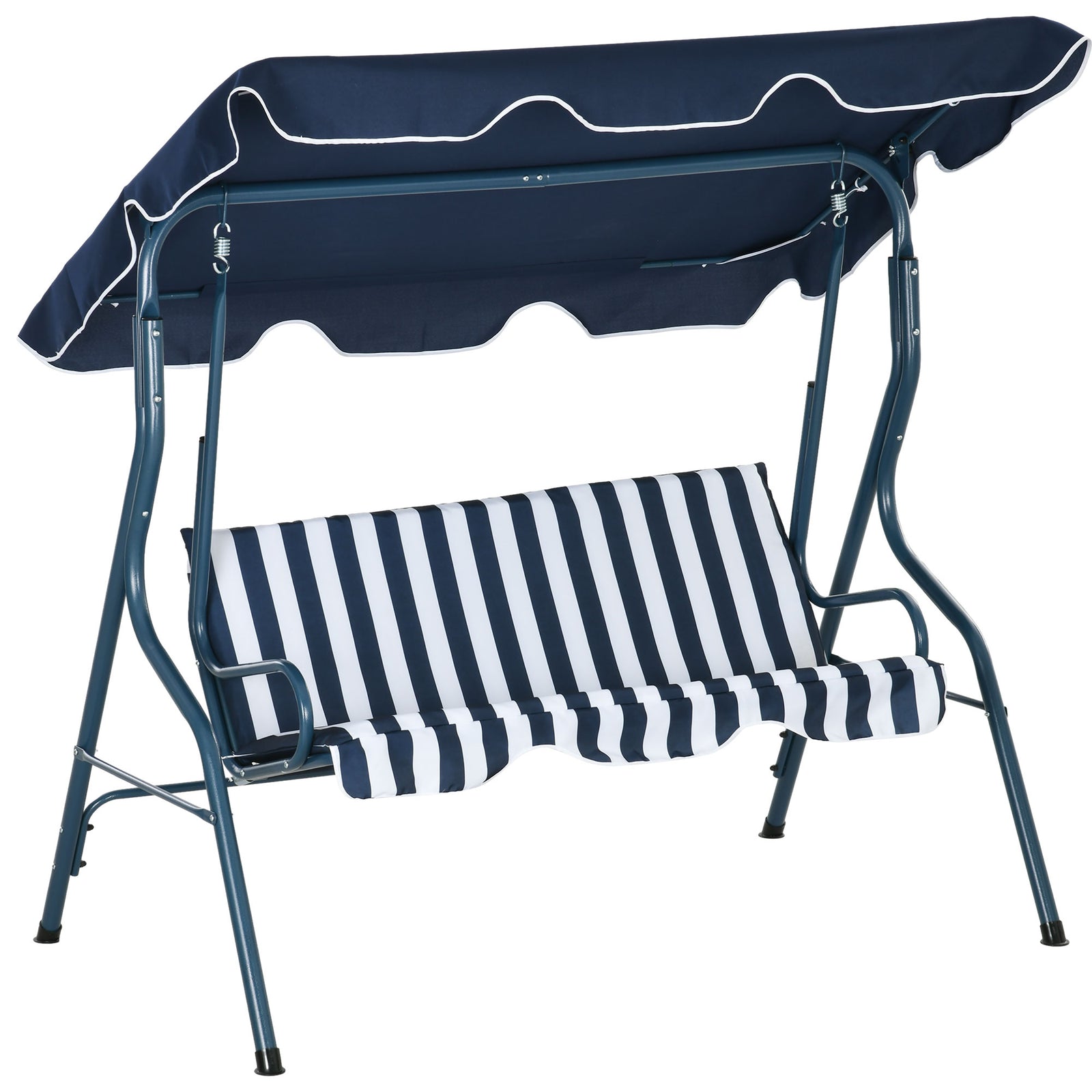 3-person Garden Swing Chair With Adjustable Canopy, Stripes | Blue