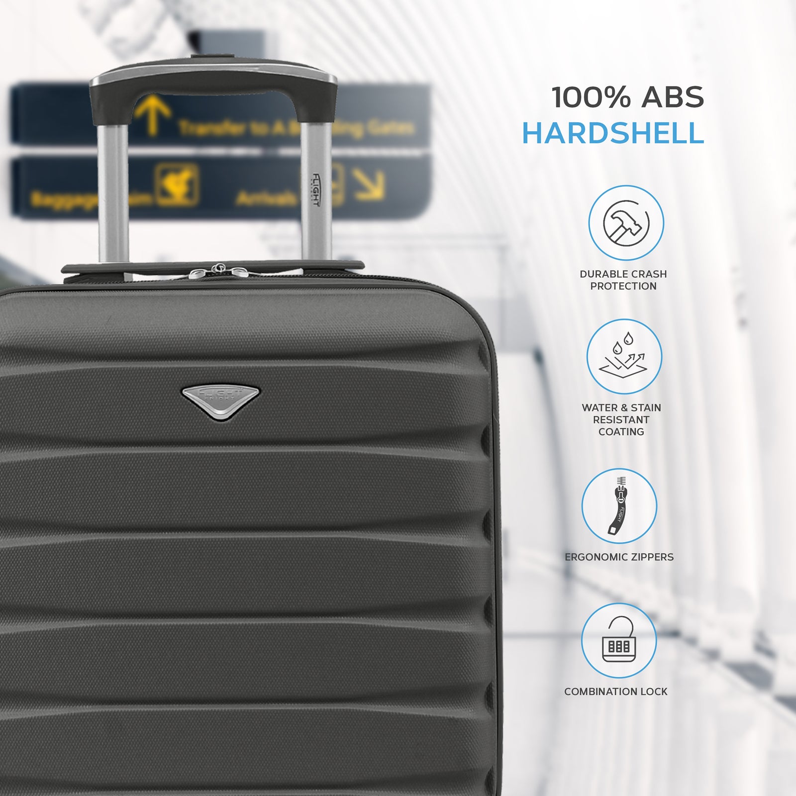 45x36x20cm Lightweight Underseat Cabin Carry On Suitcase - 100+ Airline Approved - Hard Shell Luggage - 4 Wheels | 45 x 36 x 20cm | Charcoal