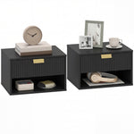 HOMCOM Floating Bedside Tables Set Of 2 With Fluted Drawer Open Shelf