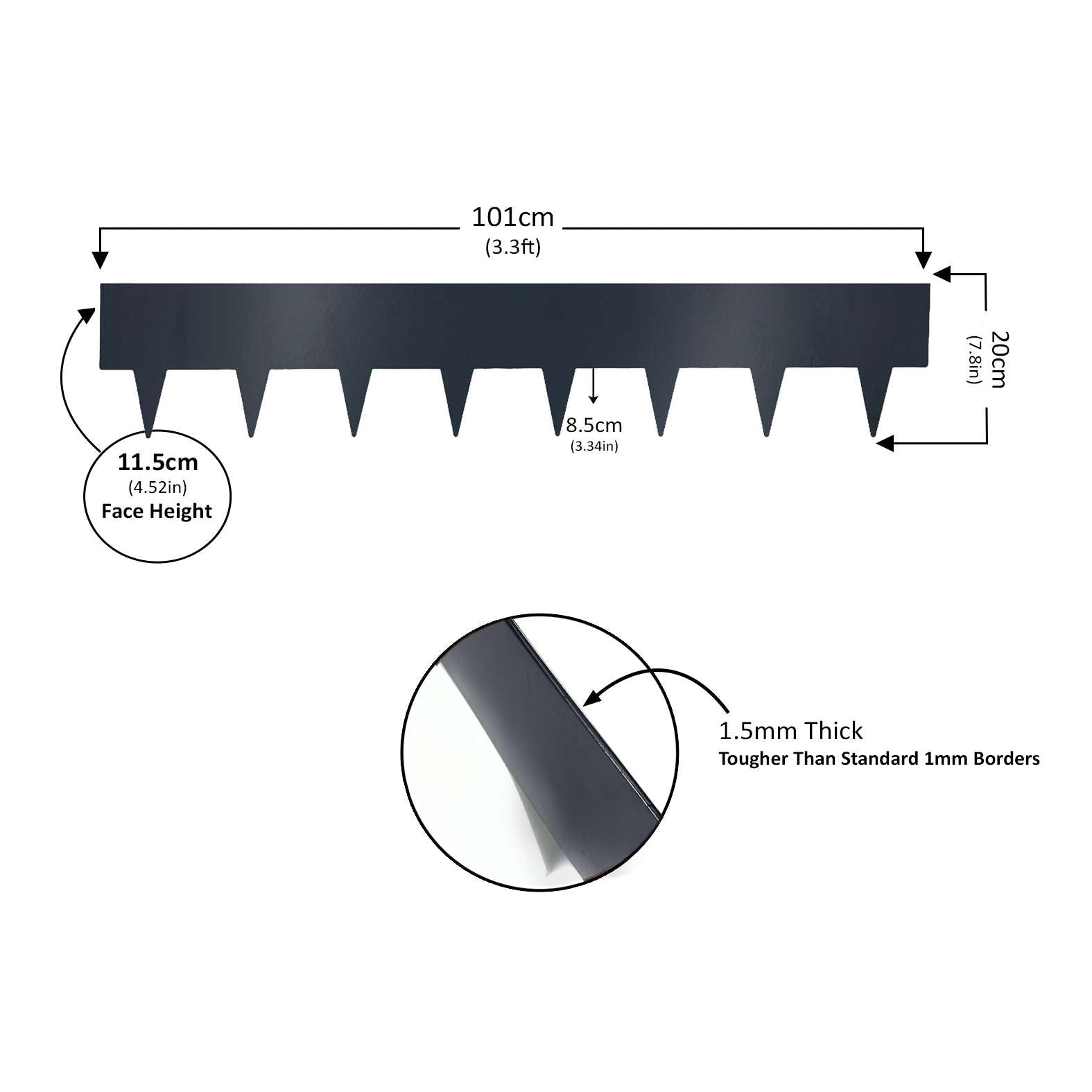 Metal Garden Border Edging 1m Panels – 20cm High, Set Of 5 With Pegs | Anthracite Grey