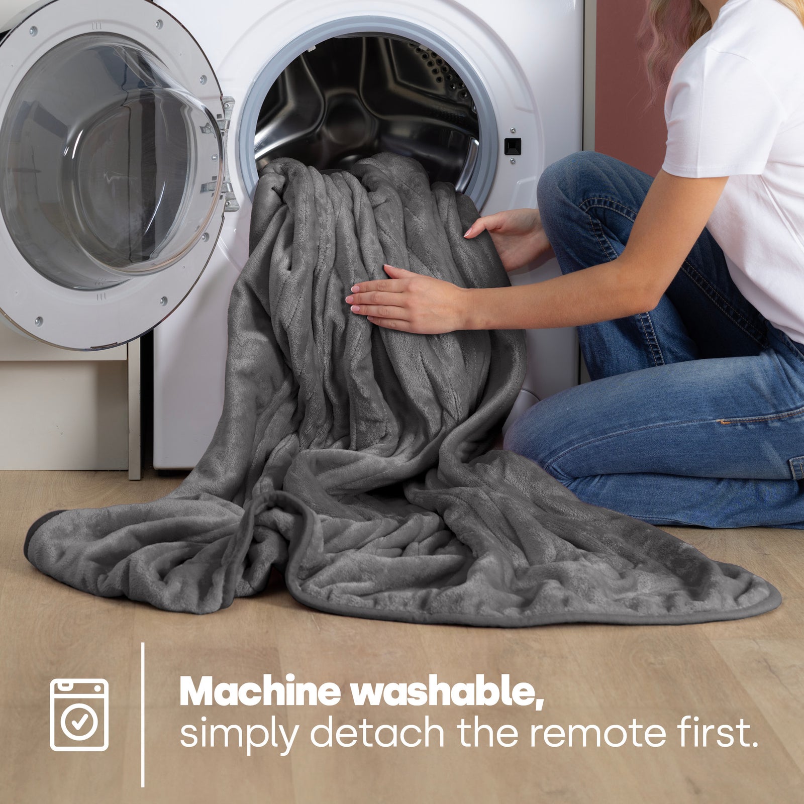 Electric Heated Blanket Grey Micro Fleece With Timer And Safety