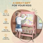 Kids Easel With Paper Roll, Blackboardboard, Storage | Pink