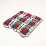 Tartan Check Seat Pad With Button Straps 100% Cotton, 40 X 40 Cm | Set of 4 | Red