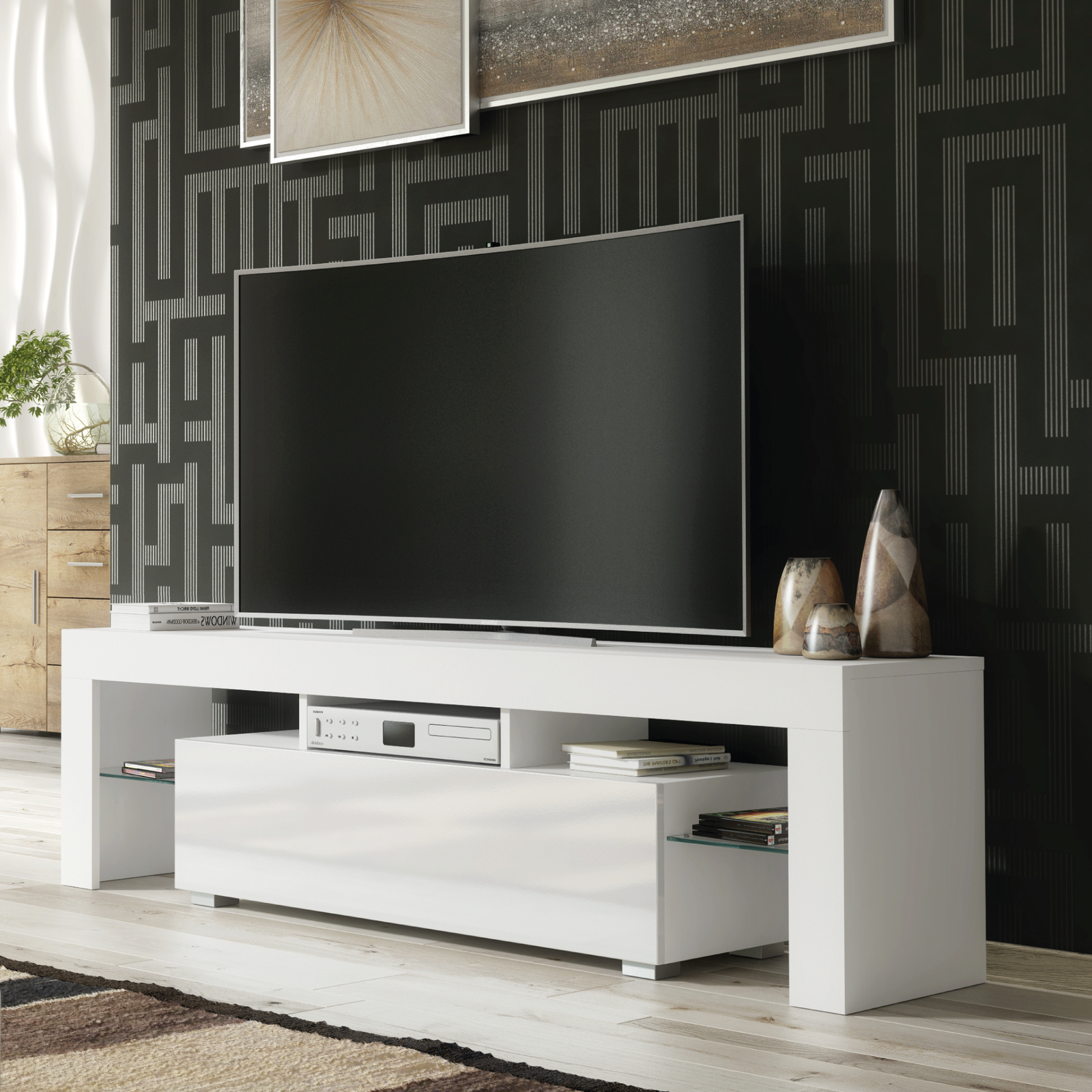 Aria Tv Unit 160cm With Led Lights | White