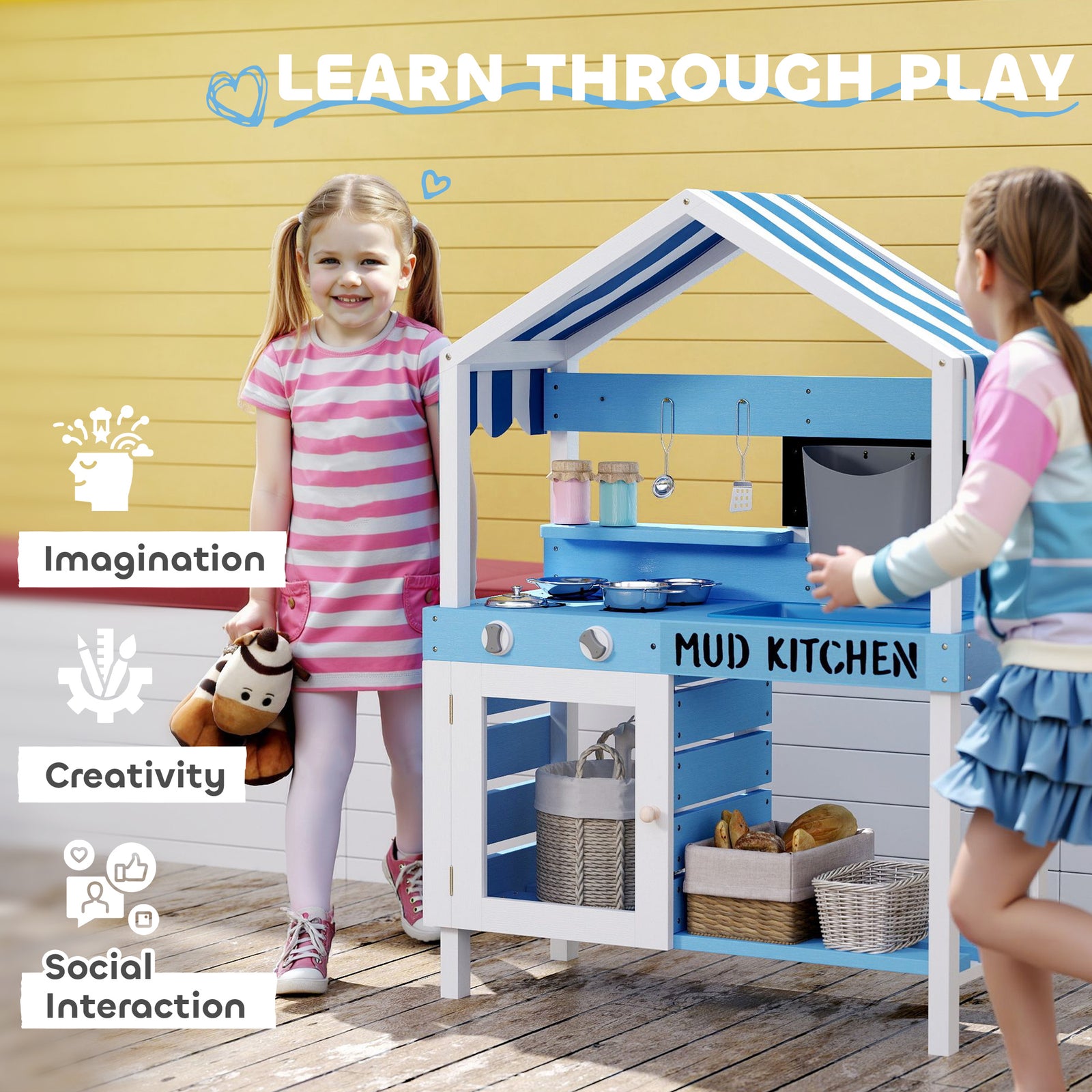 AIYAPLAY Kids Mud Kitchen, Outdoor Play Kitchen With Stoves, Sink, Cookware Accessories