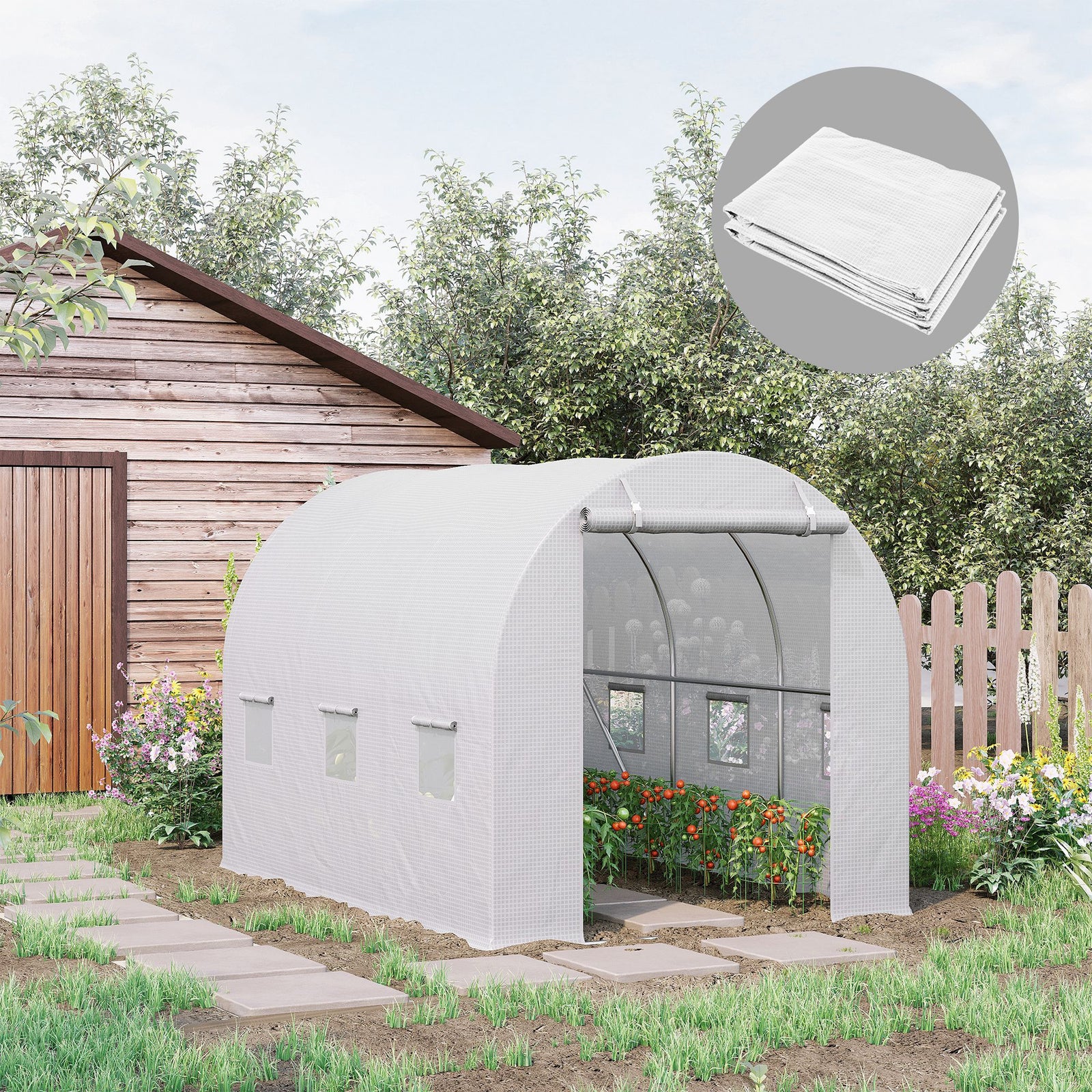Plant Nursery Cover With Zipper Door - White
