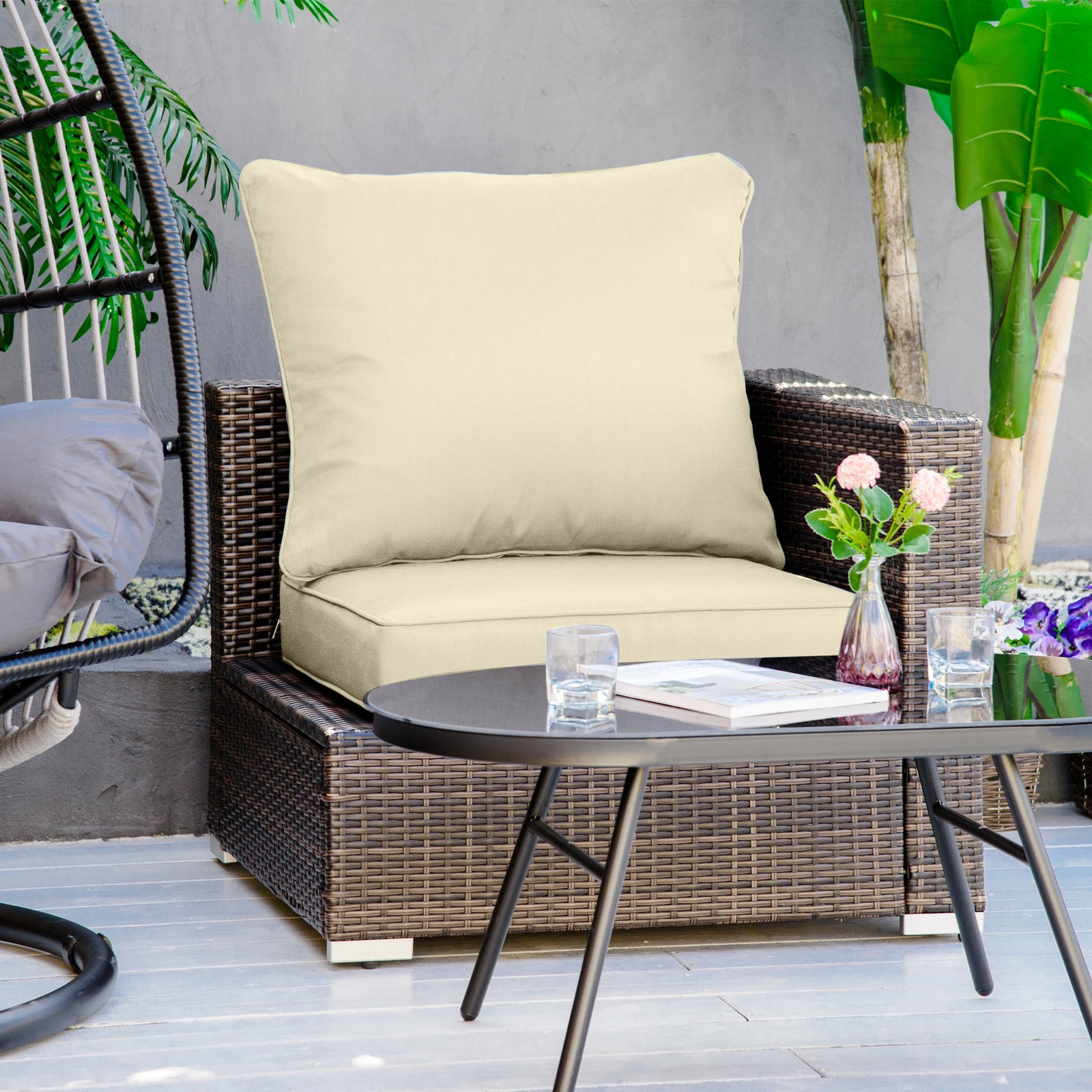Outdoor Seat And Back Cushion Set,olefin Patio Chair Cushion | Beige