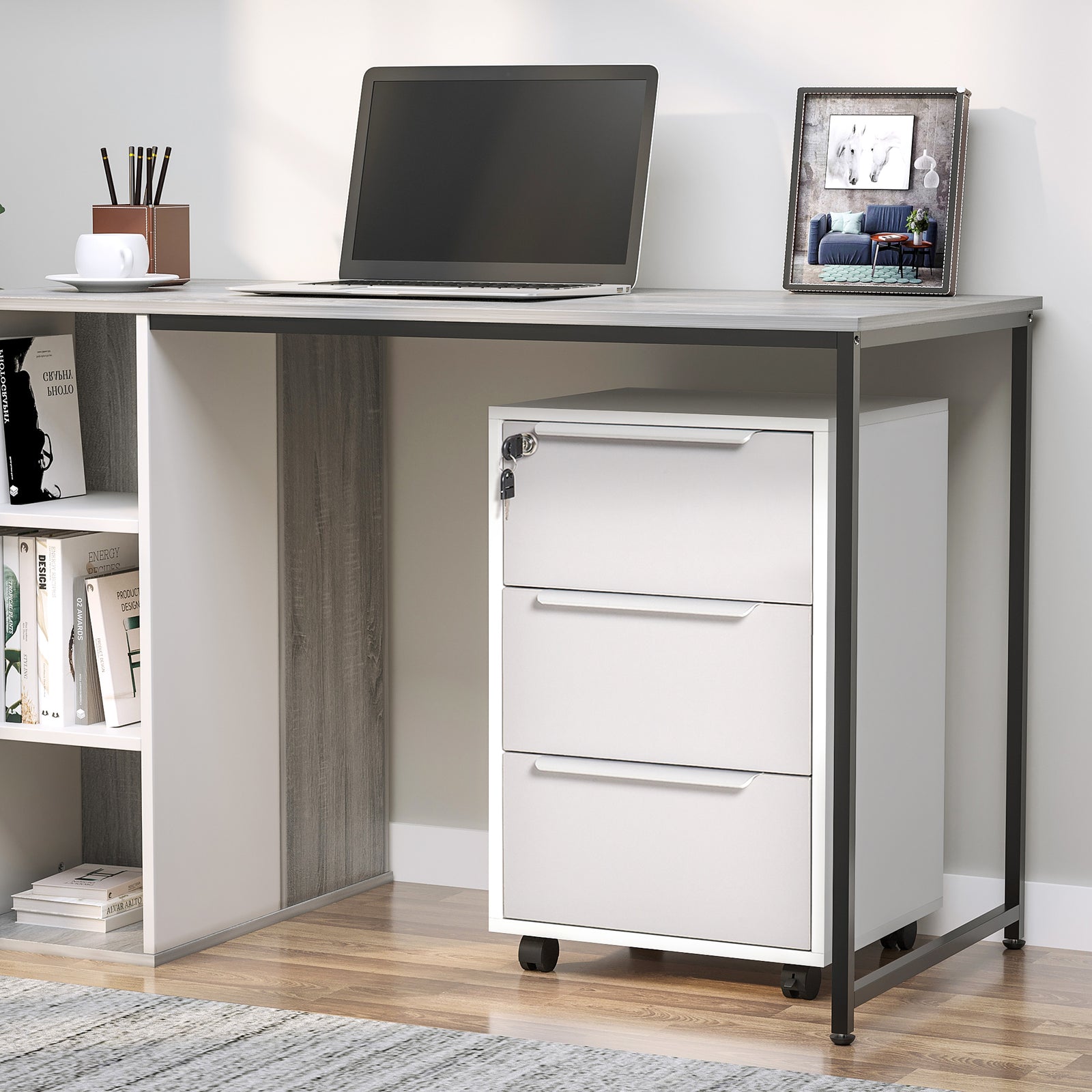 Modern 3 Drawer Mobile Locking File Cabinet