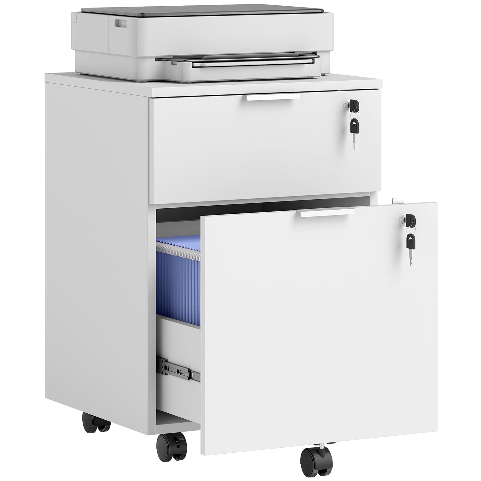 2 Drawer Filing Cabinet With Adjustable Hanging Bars For A4 And Letter | White