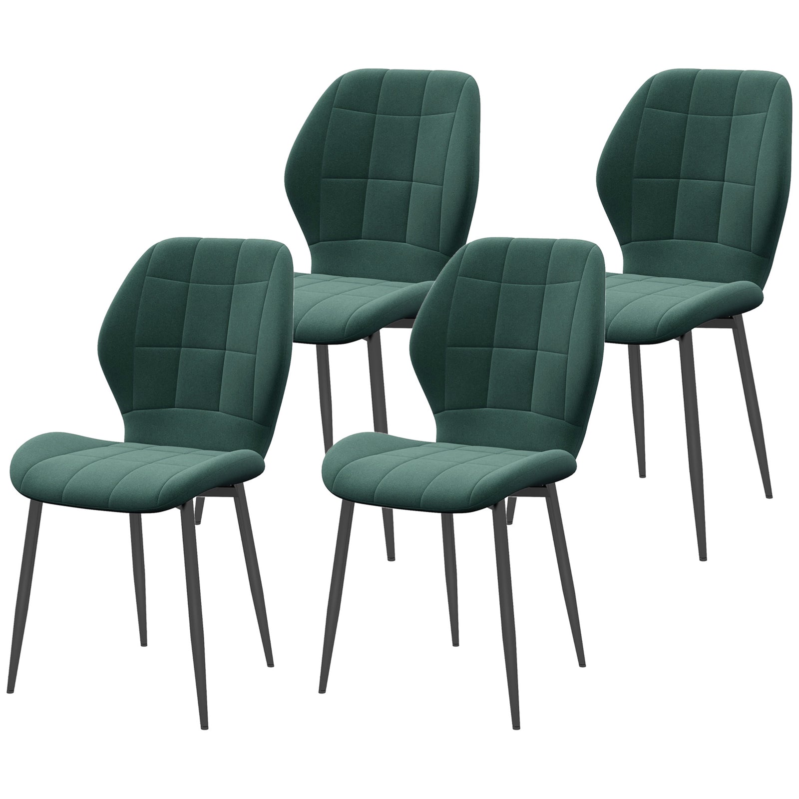 Dining Chairs Set Of 4, Flannel Upholstered Kitchen Chairs | Green