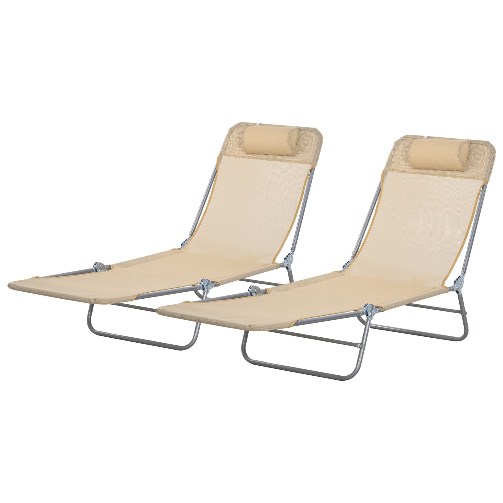 Set Of 2 Outdoor Foldable Loungers W/ Adjustable Back | Brown
