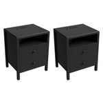 Bedside Tables With Charging Station & Drawers | Set of 2 | Black