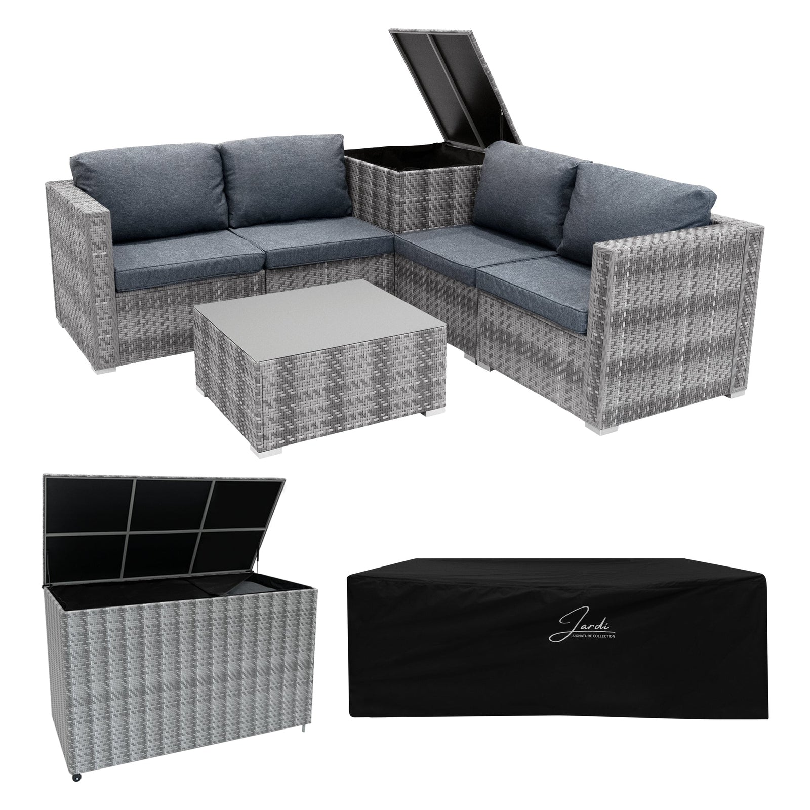 Rattan Modular 6 Piece Furniture Set & 996l Storage Box | Grey