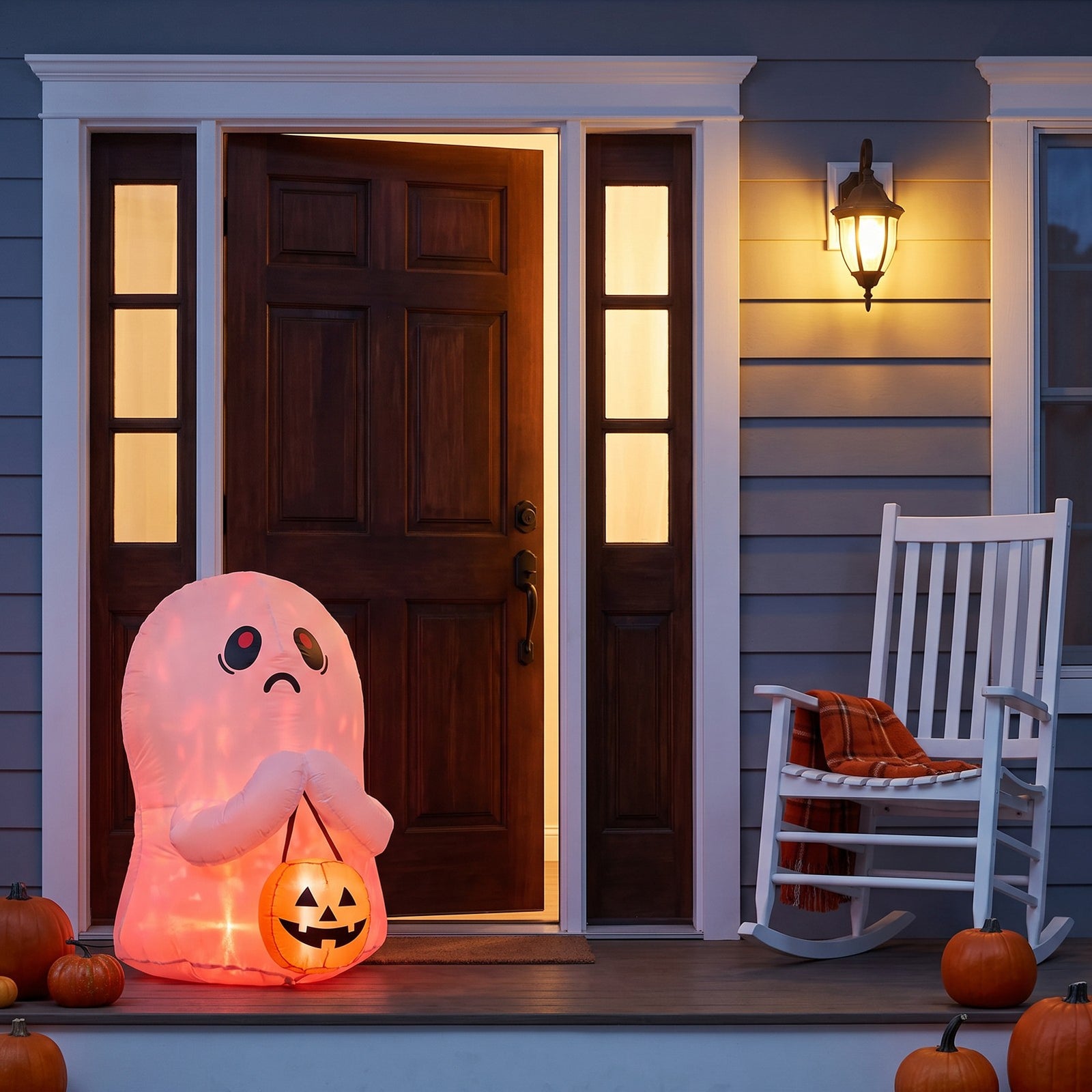 Breeins 3 Ft Halloween Inflatable Ghost Holding Pumpkin Bucket With Led Lights