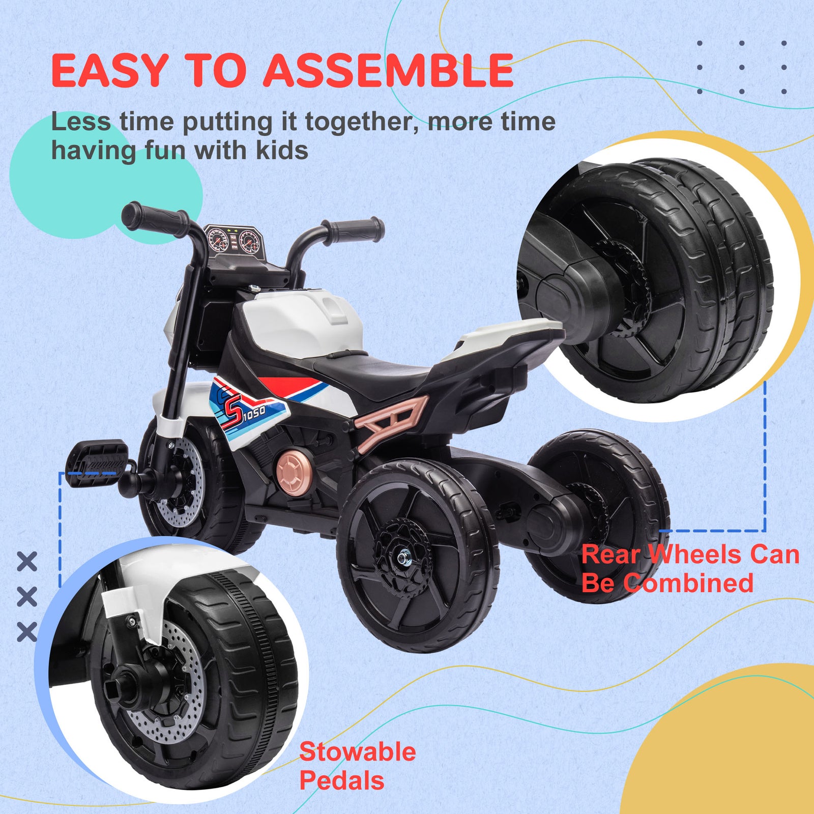 3 In 1 Baby Trike With Headlights, Music, Horn | White