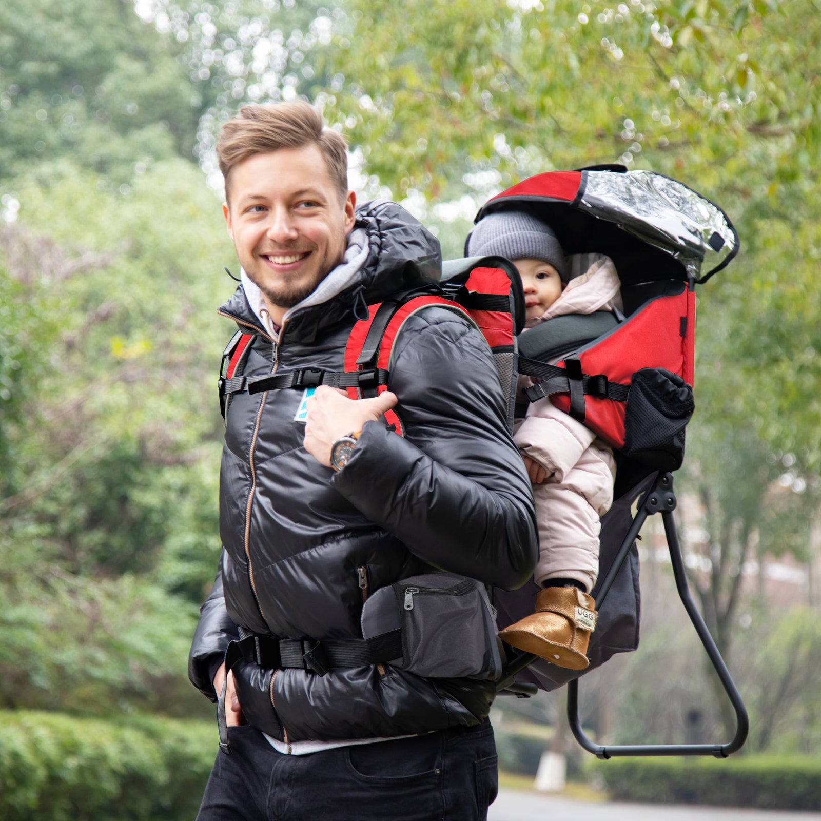 Baby Hiking Backpack Carrier W/ Detachable Rain Cover For Toddlers | Red