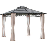 Double roof Hard Top Gazebo With Nettings & curtains | Medium | Black