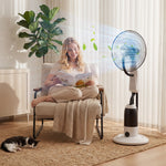 18" Pedestal Fan With Water Mist Spray Standing Fan, 2.8l Tank, White