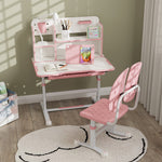 Kids Desk And Chair Set W/ Tiltable Desktop Reading Rack | Pink