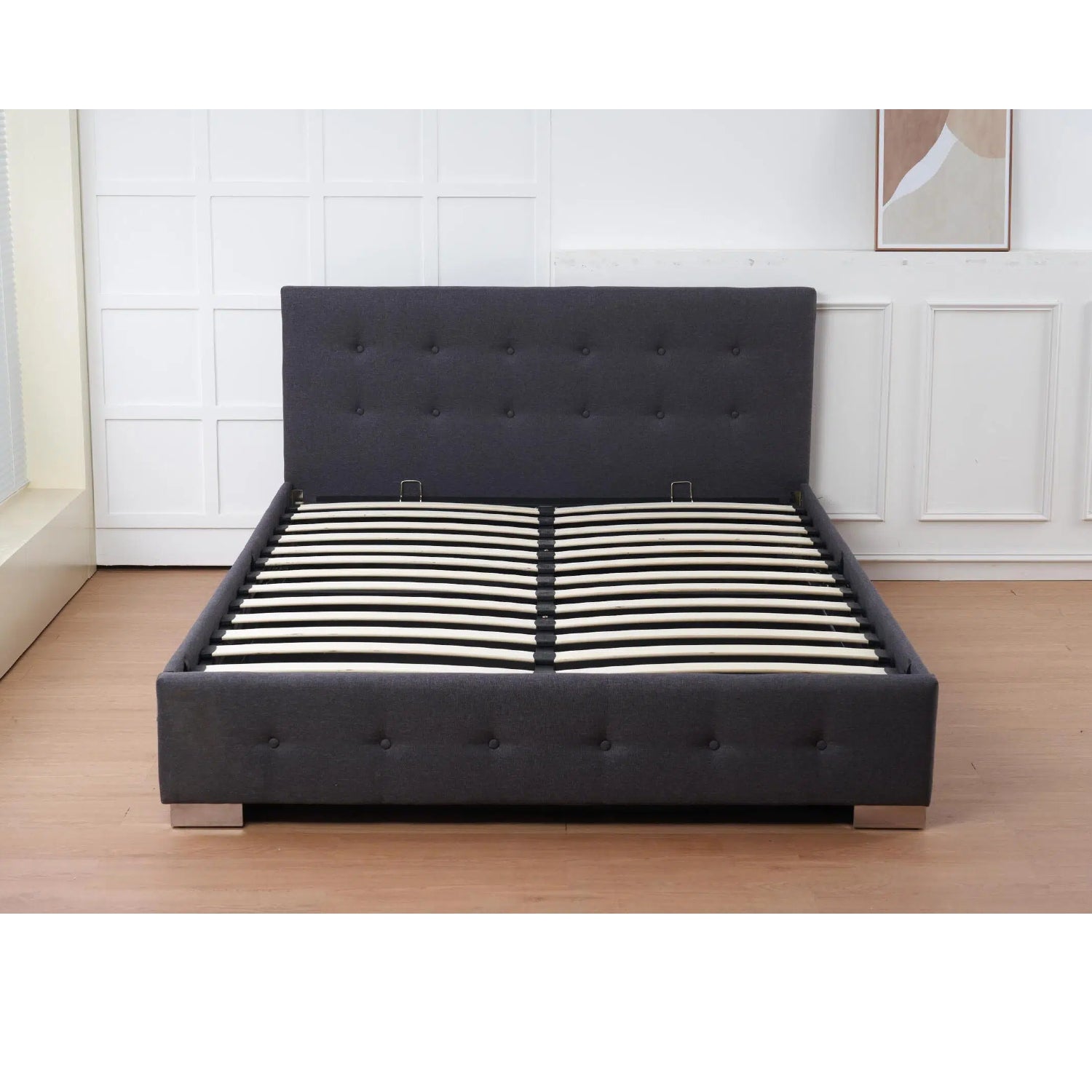 The Oslo Charcoal Linen Tufted Ottoman Bed Frame | King | Charcoal