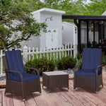3pc Rattan Table Chair Bistro Garden Furniture Set Wicker | Dark Blue