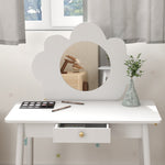 Kids Dressing Table With Mirror And Stool, Drawer, Cloud Design | White