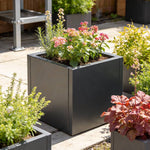 Zinc Galvanized Steel Planter Box With Drainage Hole –square Raised Planter Box Outdoor Balcony Garden Trough Pot | Large | Anthracite Grey
