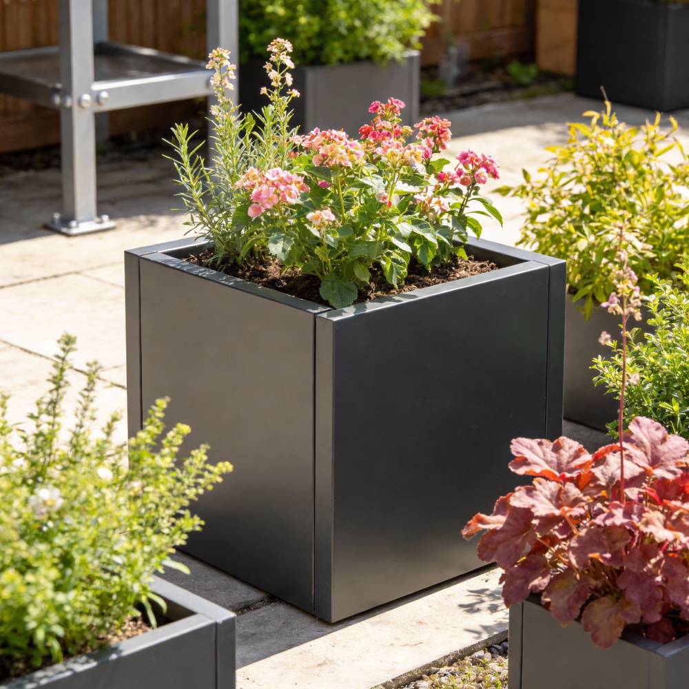 Zinc Galvanized Steel Planter Box With Drainage Hole –square Raised Planter Box Outdoor Balcony Garden Trough Pot | Large | Anthracite Grey