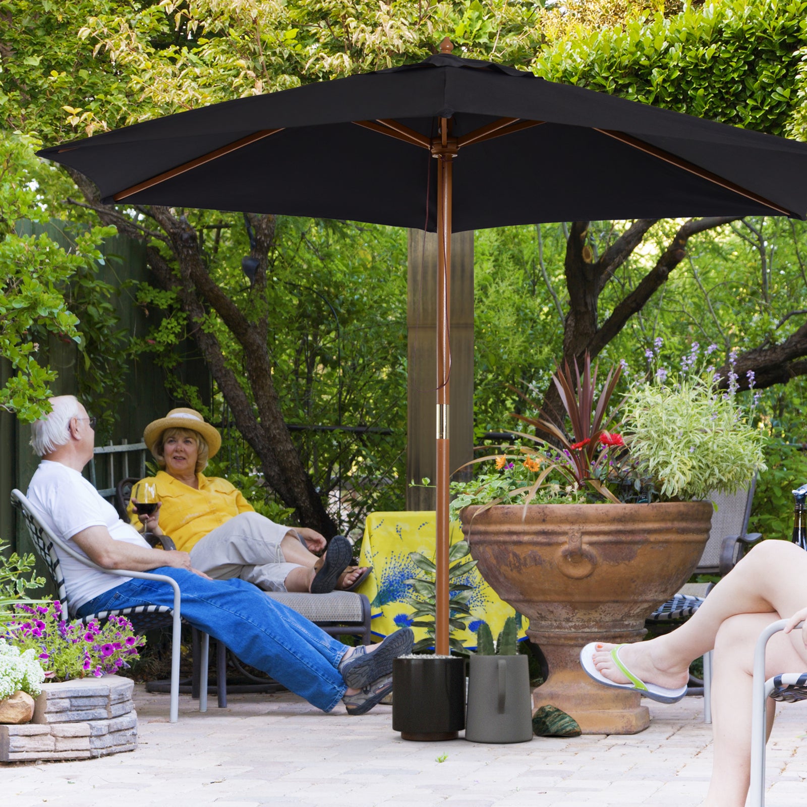 2.5m Wood Garden Parasol Sun Shade | Black
